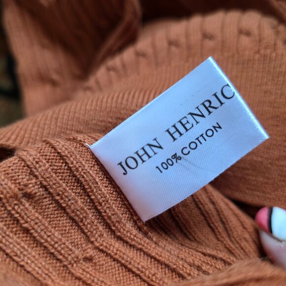 NWT JOHN HENRIC Sweden ( LG ) Ribbed Cable Knit Cotton Sweater - Picture 8 of 8